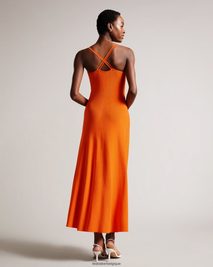 être Ted Baker femmes robe longue en maille côtelée Marrlyy Orange vif FR8J42255 vêtements