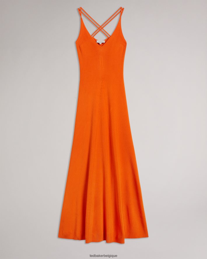 être Ted Baker femmes robe longue en maille côtelée Marrlyy Orange vif FR8J42255 vêtements