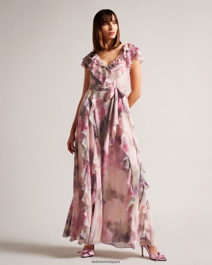 être Ted Baker femmes robe longue fleurie à volants karenie corail FR8J42188 vêtements