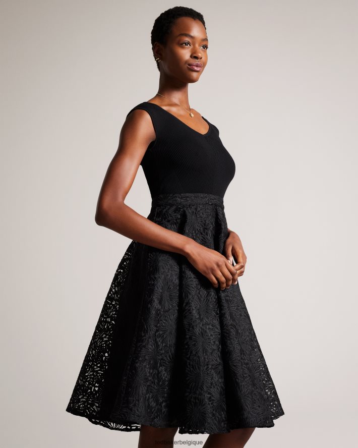 être Ted Baker femmes Annikaa - Robe mi-longue à corsage en maille fleurie noir FR8J42160 vêtements