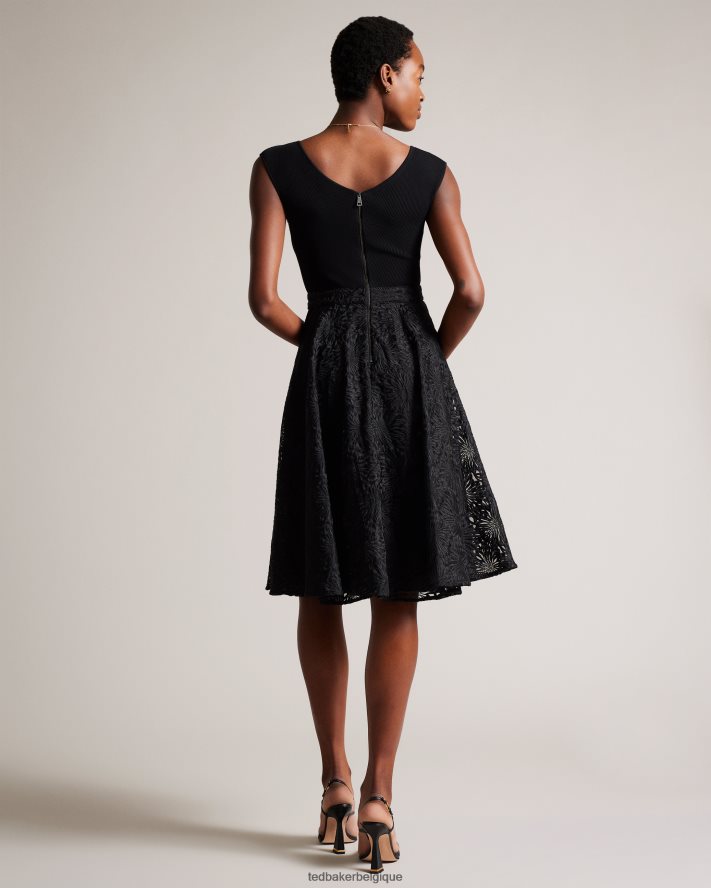 être Ted Baker femmes Annikaa - Robe mi-longue à corsage en maille fleurie noir FR8J42160 vêtements