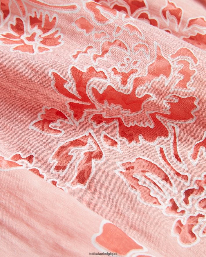 être Ted Baker femmes Esthher - Robe mi-longue à volants et manches bouffantes corail FR8J42201 vêtements