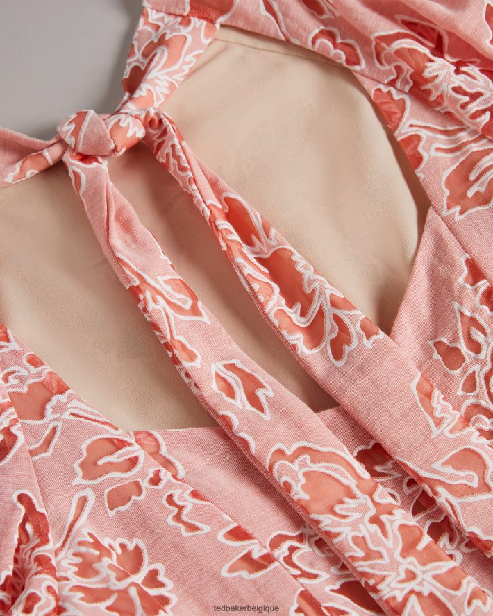 être Ted Baker femmes Esthher - Robe mi-longue à volants et manches bouffantes corail FR8J42201 vêtements