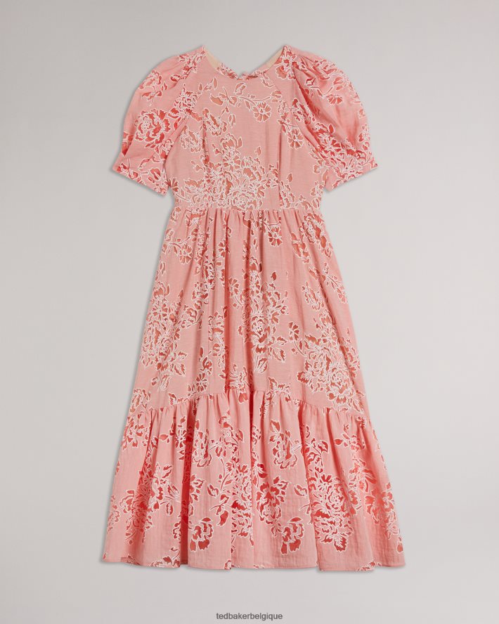 être Ted Baker femmes Esthher - Robe mi-longue à volants et manches bouffantes corail FR8J42201 vêtements