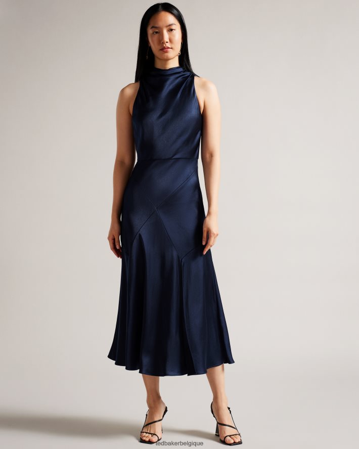 être Ted Baker femmes Lilymay - Robe mi-longue à col bénitier et coupe en biais bleu foncé FR8J4215 vêtements
