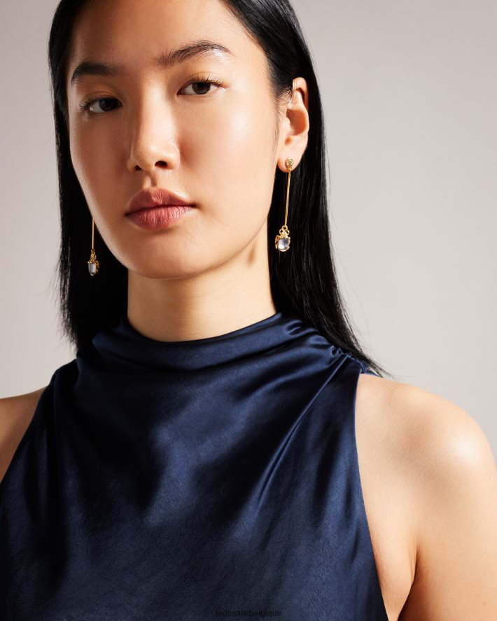 être Ted Baker femmes Lilymay - Robe mi-longue à col bénitier et coupe en biais bleu foncé FR8J4215 vêtements