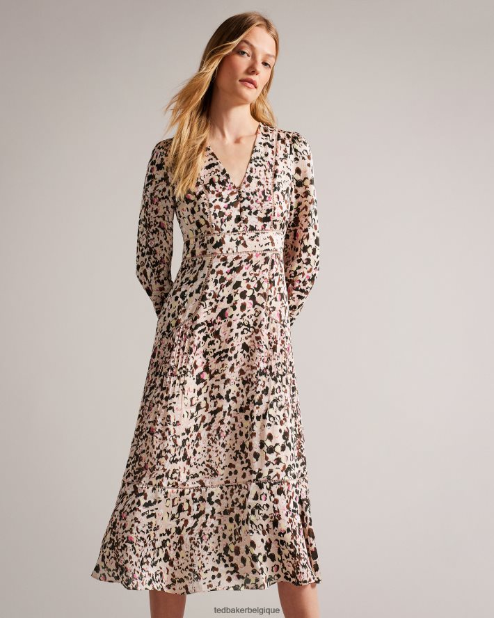 être Ted Baker femmes Luceeya - Robe midi ajustée et évasée avec insert échelle rose sombre FR8J4250 vêtements