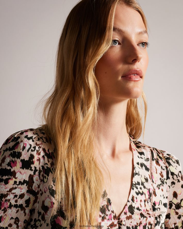 être Ted Baker femmes Luceeya - Robe midi ajustée et évasée avec insert échelle rose sombre FR8J4250 vêtements