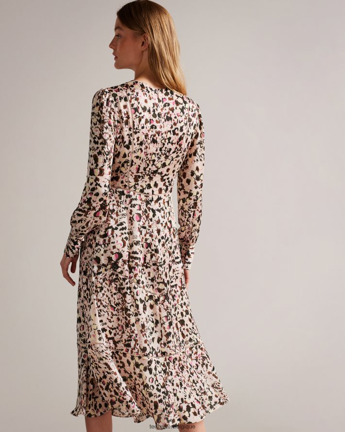 être Ted Baker femmes Luceeya - Robe midi ajustée et évasée avec insert échelle rose sombre FR8J4250 vêtements