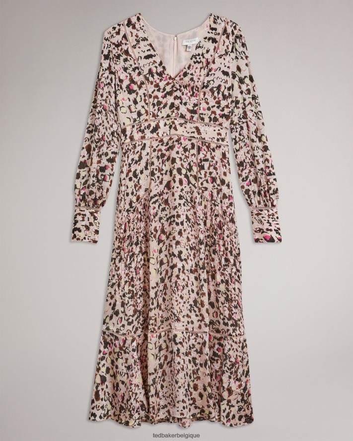 être Ted Baker femmes Luceeya - Robe midi ajustée et évasée avec insert échelle rose sombre FR8J4250 vêtements