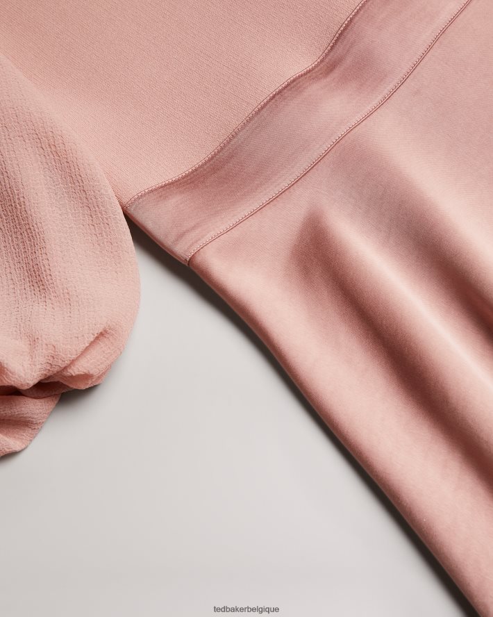 être Ted Baker femmes brontei - robe mi-longue à corsage ajusté et manches bouffantes rose sombre FR8J4218 vêtements