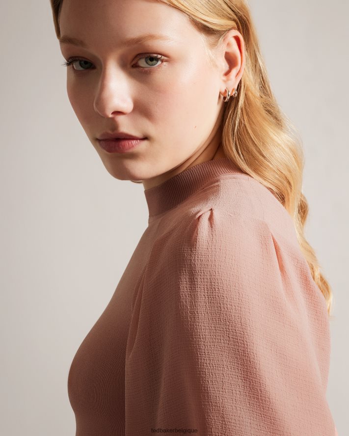 être Ted Baker femmes brontei - robe mi-longue à corsage ajusté et manches bouffantes rose sombre FR8J4218 vêtements