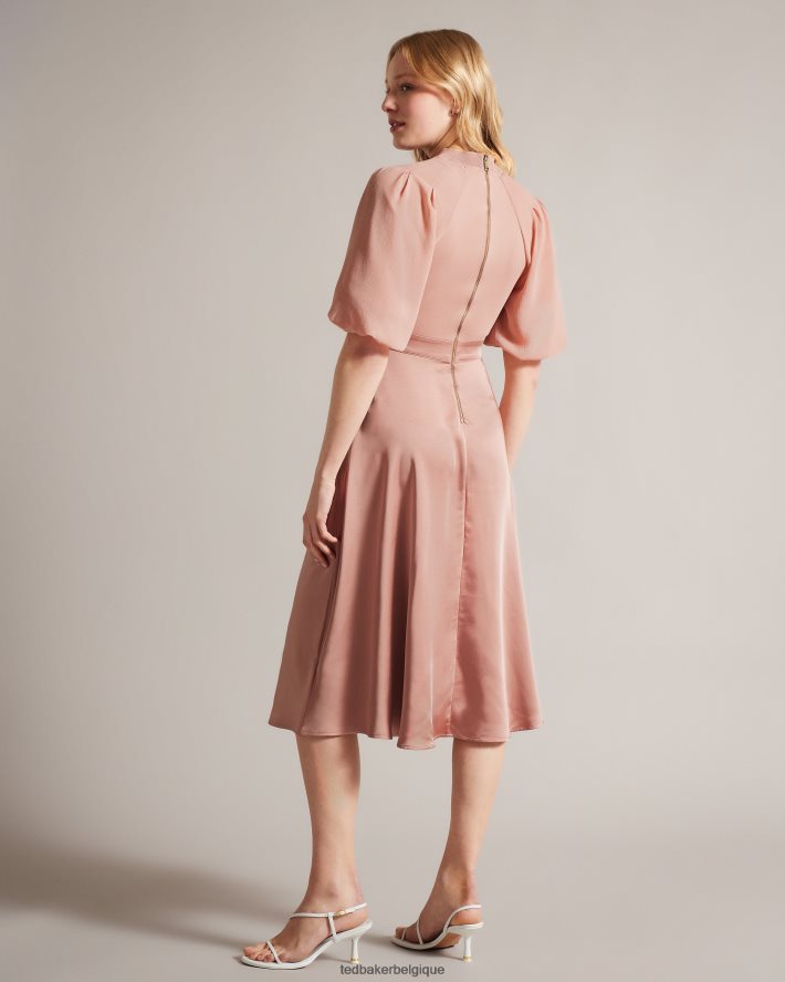 être Ted Baker femmes brontei - robe mi-longue à corsage ajusté et manches bouffantes rose sombre FR8J4218 vêtements