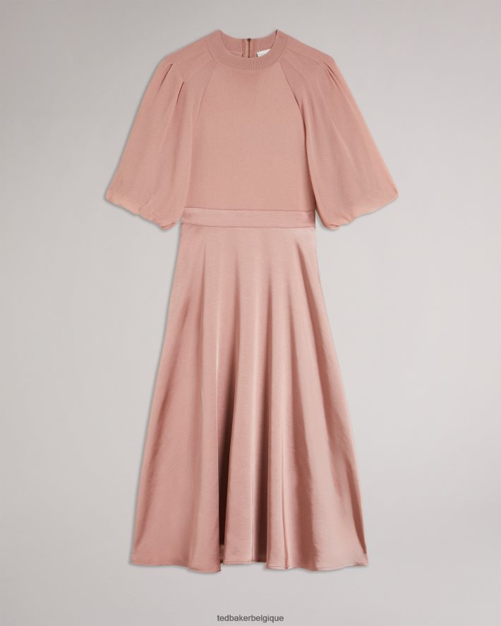 être Ted Baker femmes brontei - robe mi-longue à corsage ajusté et manches bouffantes rose sombre FR8J4218 vêtements