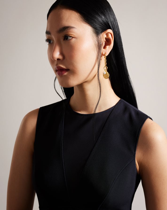 être Ted Baker femmes elissii - robe moulante mi-longue à col en V transparent bleu marine foncé FR8J42371 vêtements