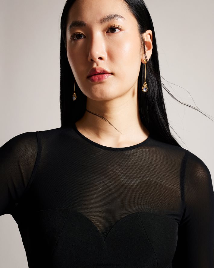 être Ted Baker femmes ivylou - robe mi-longue moulante à manches transparentes noir FR8J42417 vêtements