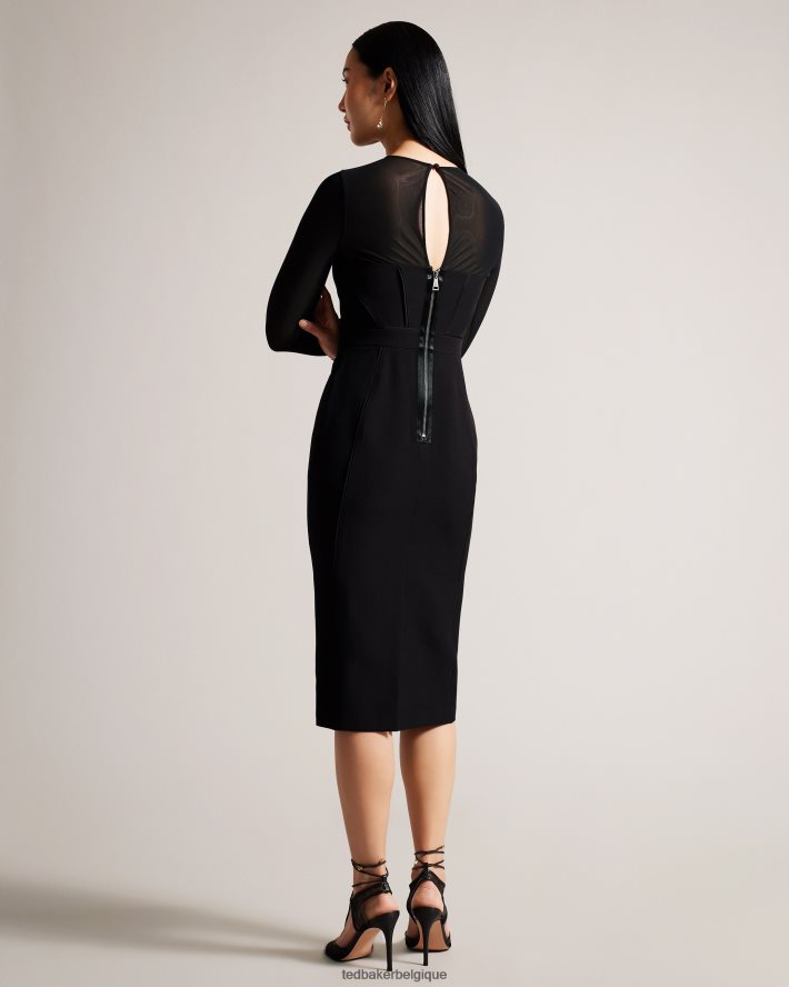 être Ted Baker femmes ivylou - robe mi-longue moulante à manches transparentes noir FR8J42417 vêtements