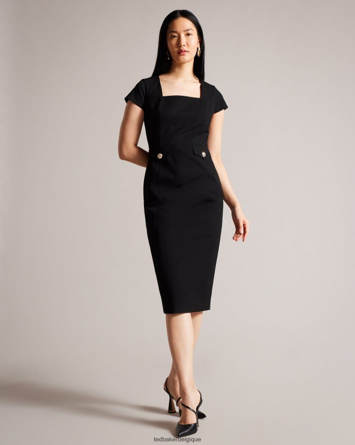 être Ted Baker femmes josiaad - robe mi-longue militaire à encolure carrée noir FR8J42162 vêtements