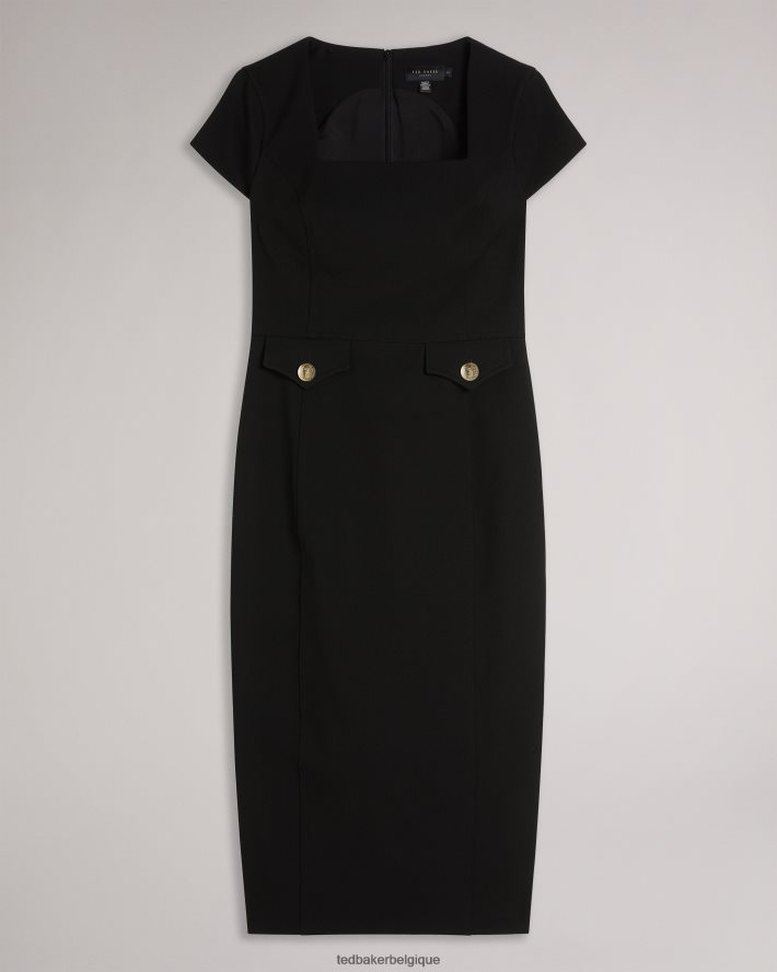 être Ted Baker femmes josiaad - robe mi-longue militaire à encolure carrée noir FR8J42162 vêtements