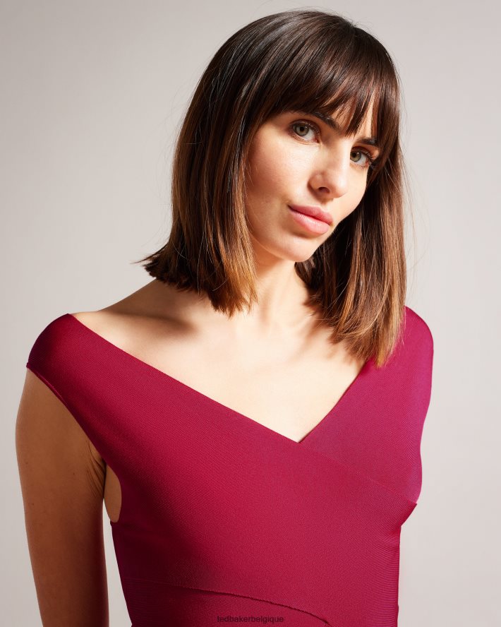 être Ted Baker femmes mikella - moulante midi en tricot croisé rose pétant FR8J42198 vêtements