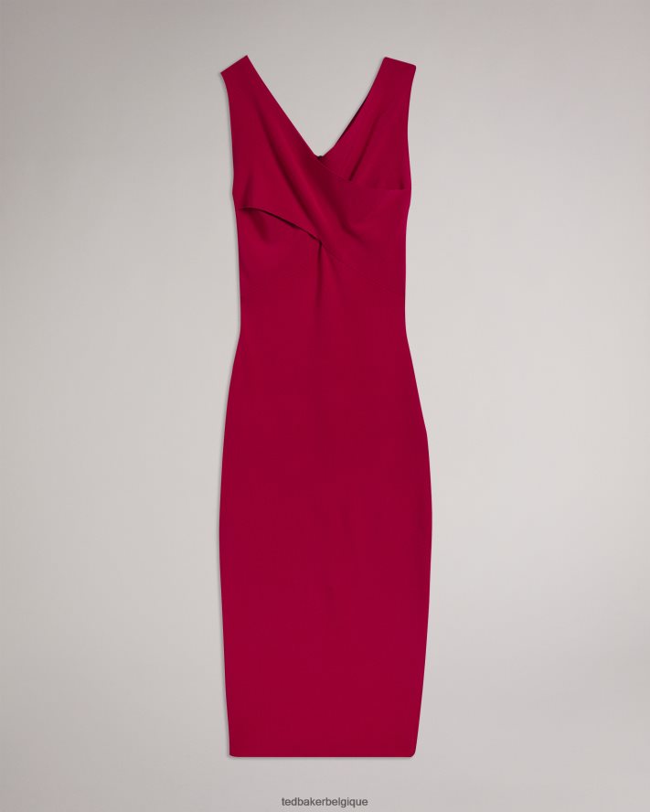 être Ted Baker femmes mikella - moulante midi en tricot croisé rose pétant FR8J42198 vêtements