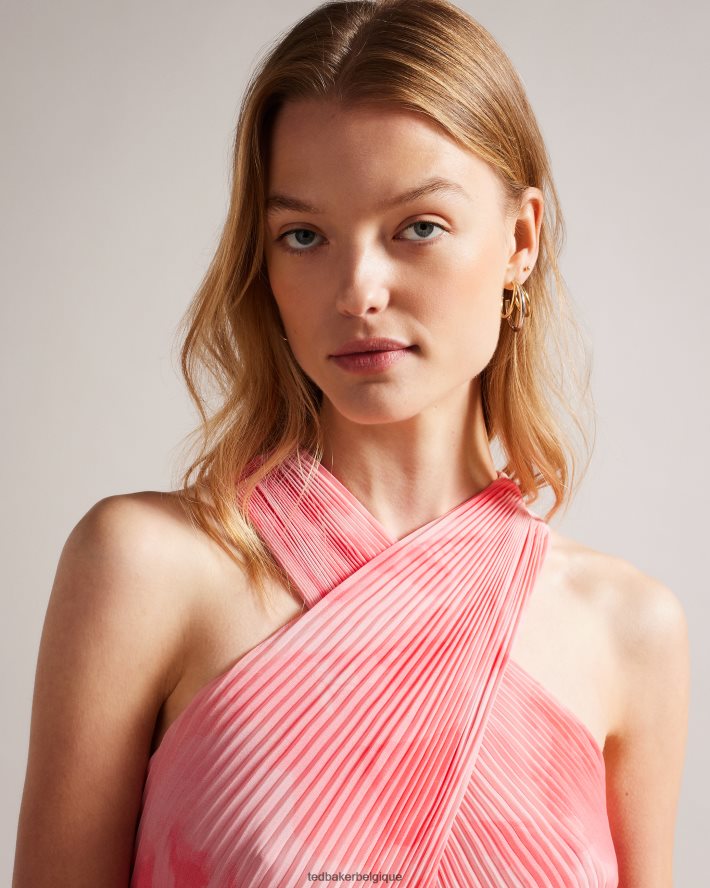 être Ted Baker femmes mirelia - robe midi plissée croisée sur le devant corail FR8J4219 vêtements