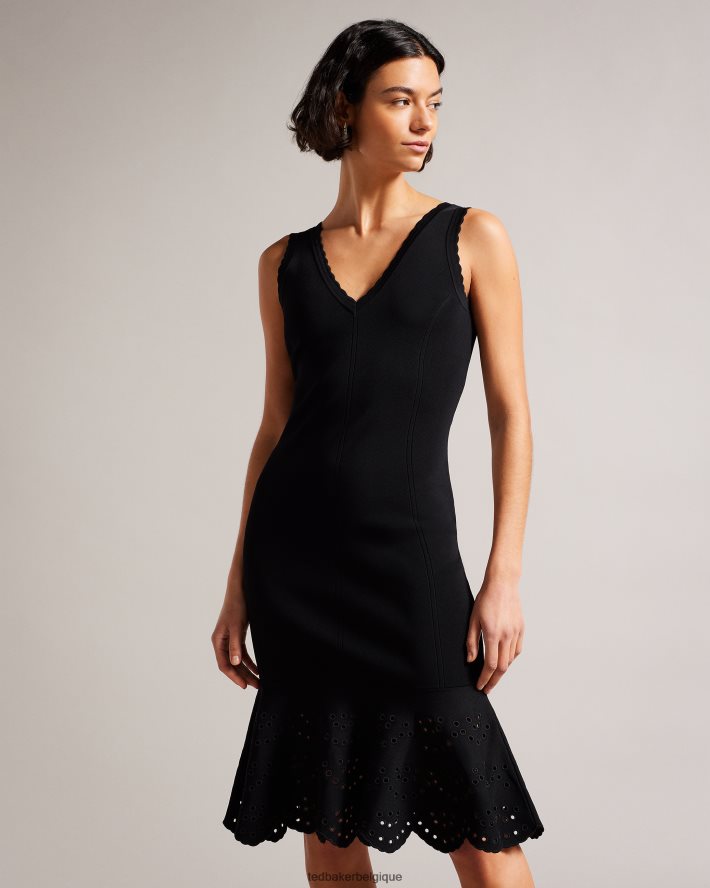 être Ted Baker femmes robe mi-longue en maille brodée juliann noir FR8J42323 vêtements