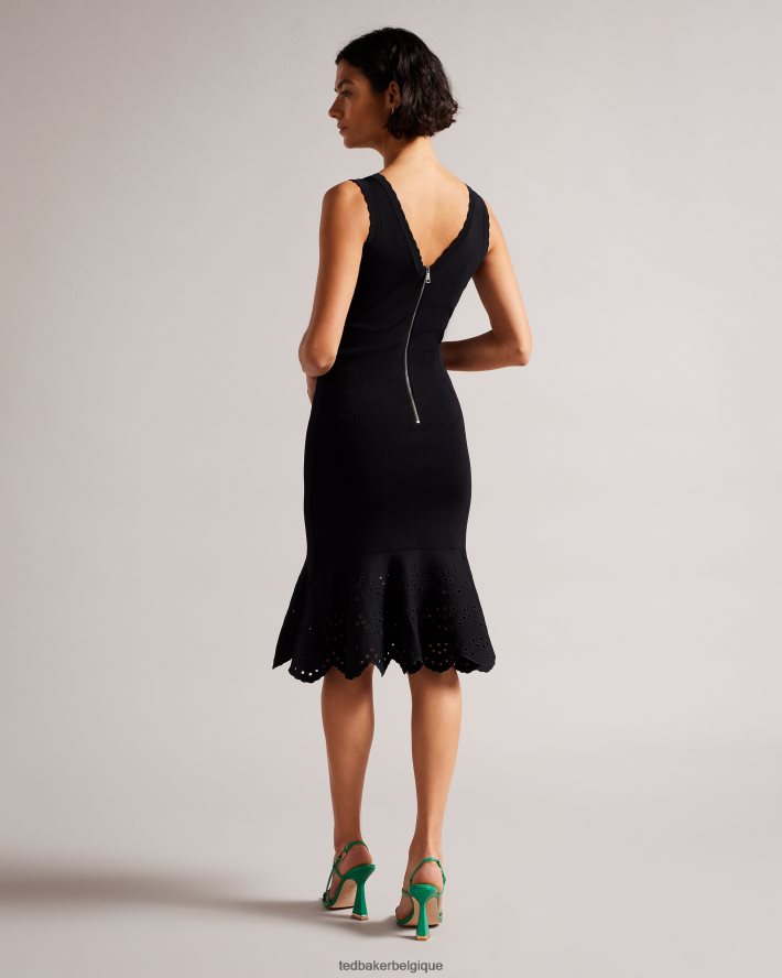 être Ted Baker femmes robe mi-longue en maille brodée juliann noir FR8J42323 vêtements