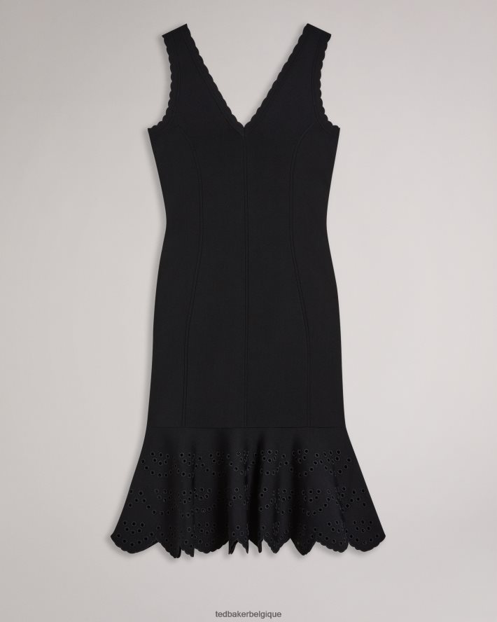 être Ted Baker femmes robe mi-longue en maille brodée juliann noir FR8J42323 vêtements