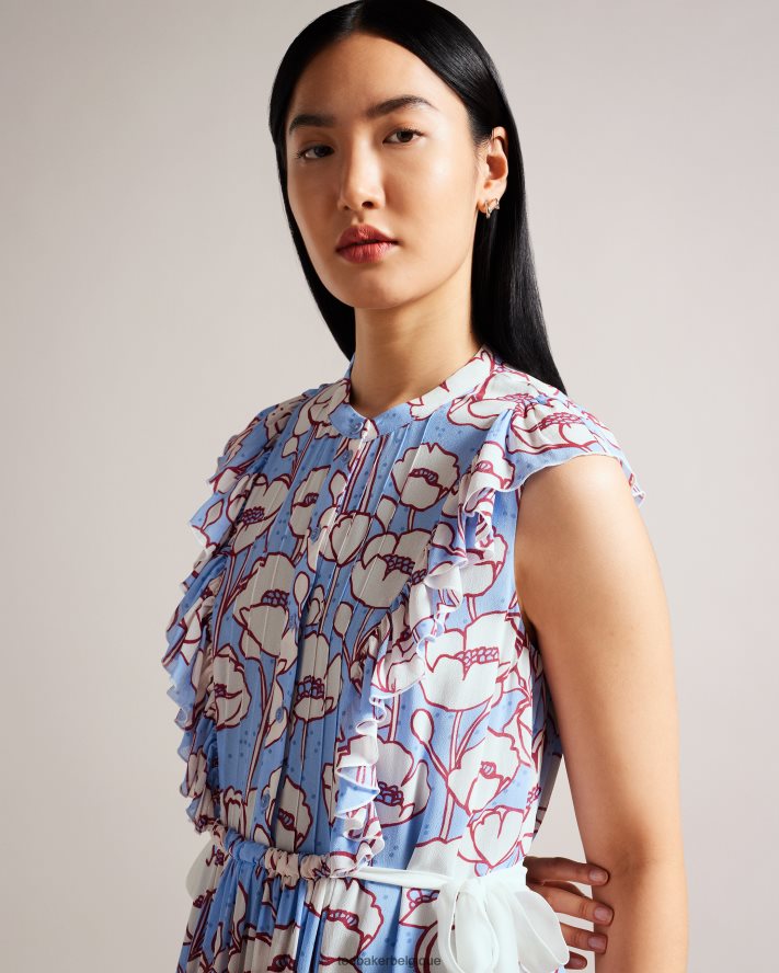 être Ted Baker femmes robe mi-longue sans manches à volants tindraa bleu FR8J42285 vêtements