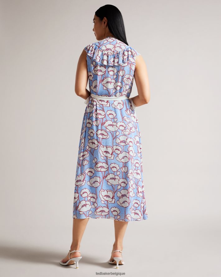 être Ted Baker femmes robe mi-longue sans manches à volants tindraa bleu FR8J42285 vêtements