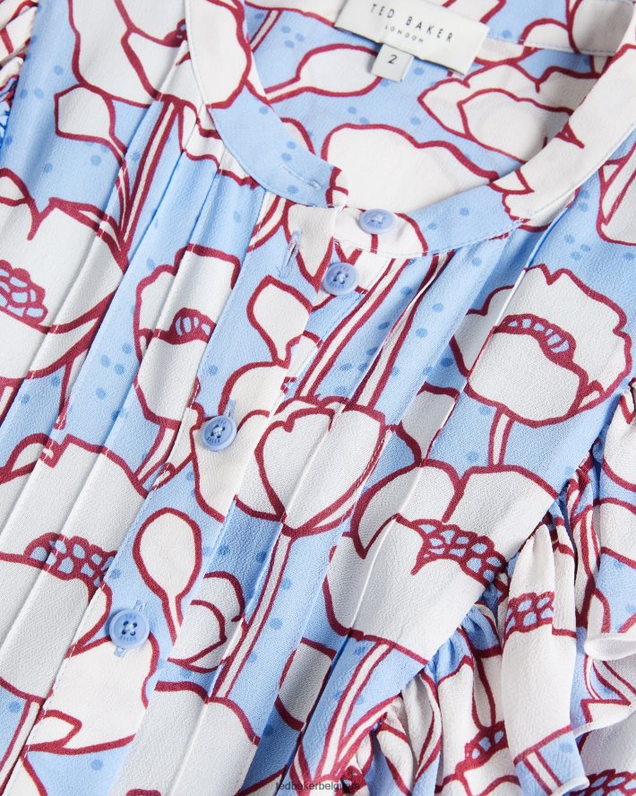 être Ted Baker femmes robe mi-longue sans manches à volants tindraa bleu FR8J42285 vêtements