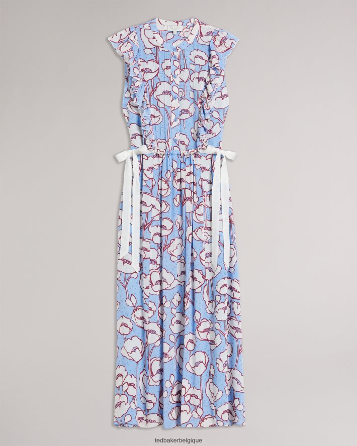 être Ted Baker femmes robe mi-longue sans manches à volants tindraa bleu FR8J42285 vêtements