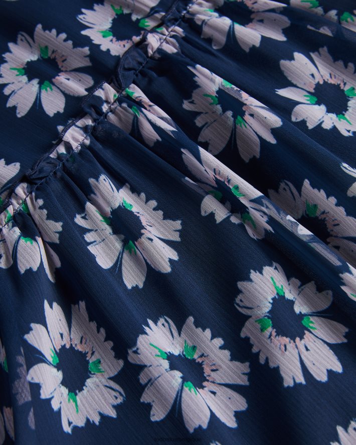 être Ted Baker femmes robe mi-longue à volants et imprimé fleuri Marllee bleu marine foncé FR8J42151 vêtements