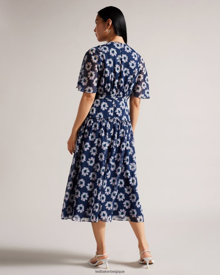 être Ted Baker femmes robe mi-longue à volants et imprimé fleuri Marllee bleu marine foncé FR8J42151 vêtements
