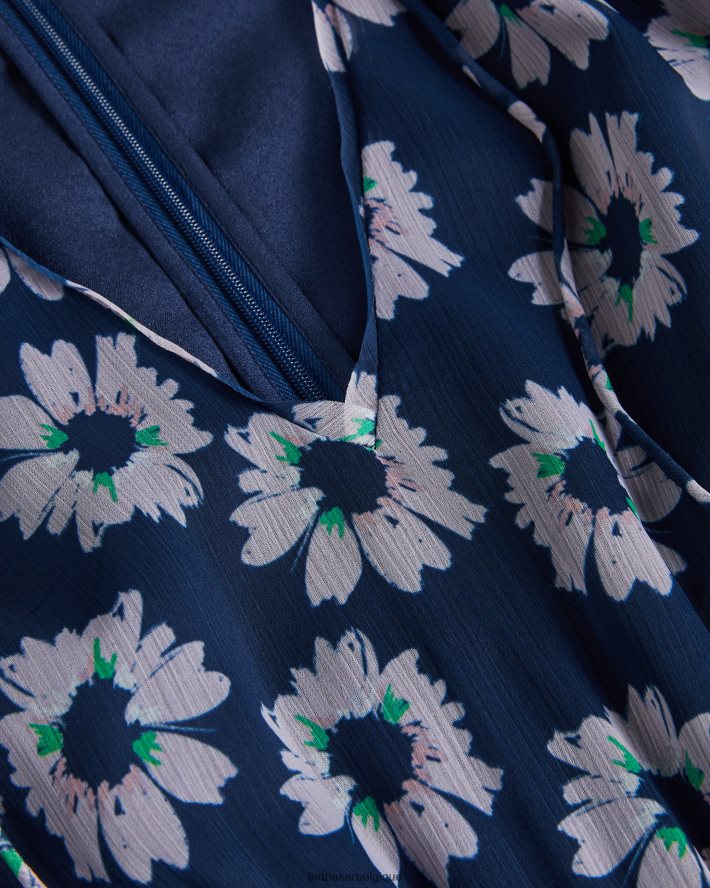 être Ted Baker femmes robe mi-longue à volants et imprimé fleuri Marllee bleu marine foncé FR8J42151 vêtements