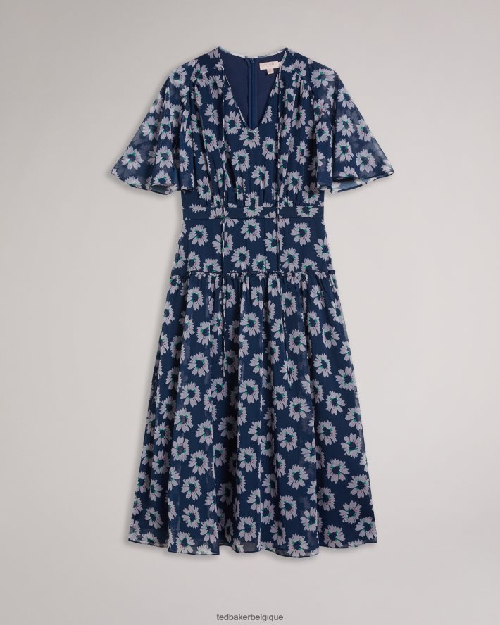 être Ted Baker femmes robe mi-longue à volants et imprimé fleuri Marllee bleu marine foncé FR8J42151 vêtements