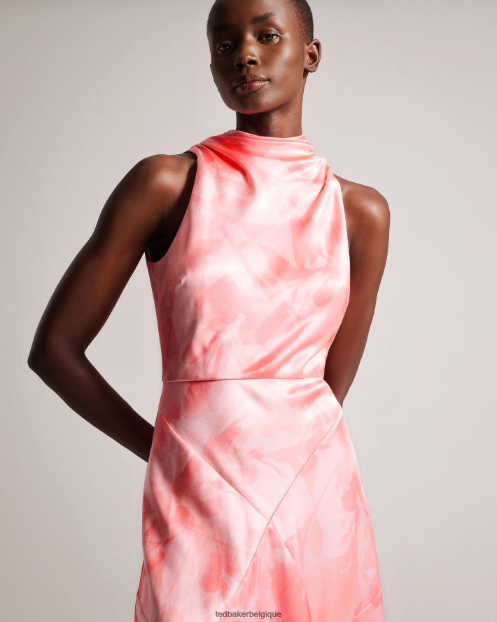 être Ted Baker femmes robe midi coupe en biais à col bénitier foreste corail FR8J4214 vêtements