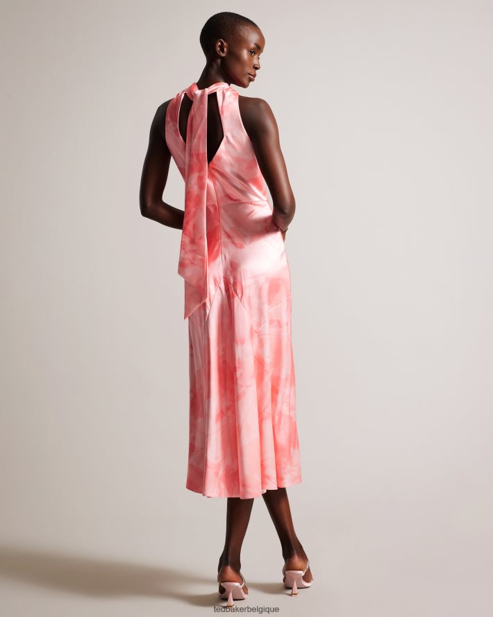 être Ted Baker femmes robe midi coupe en biais à col bénitier foreste corail FR8J4214 vêtements