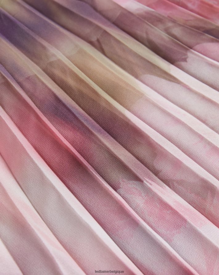 être Ted Baker femmes robe midi loulous avec jupe plissée fleurie corail FR8J4217 vêtements