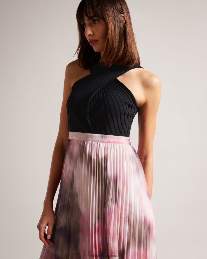 être Ted Baker femmes robe midi loulous avec jupe plissée fleurie corail FR8J4217 vêtements