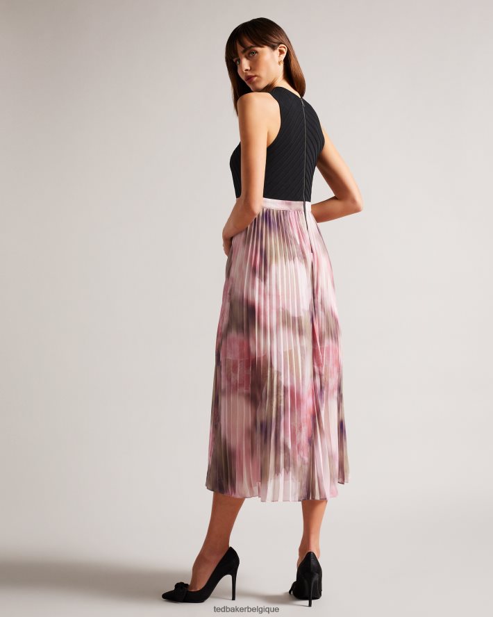 être Ted Baker femmes robe midi loulous avec jupe plissée fleurie corail FR8J4217 vêtements