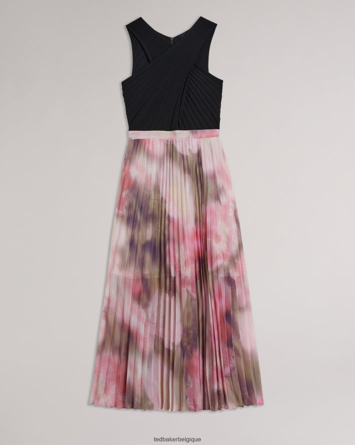 être Ted Baker femmes robe midi loulous avec jupe plissée fleurie corail FR8J4217 vêtements