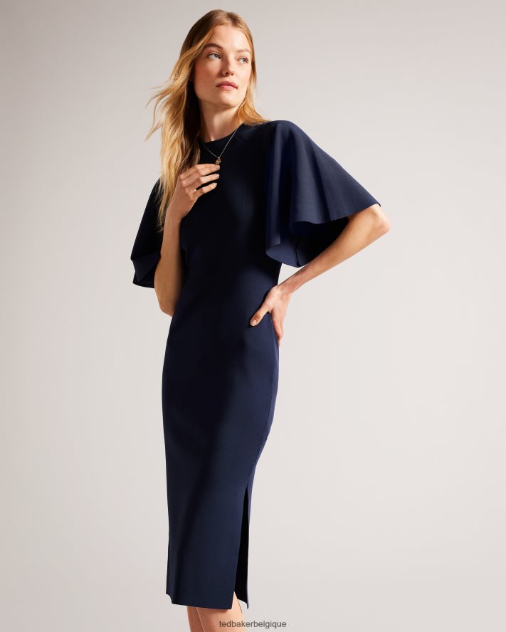 être Ted Baker femmes robe midi moulante en maille à manches évasées Lounia bleu foncé FR8J42187 vêtements