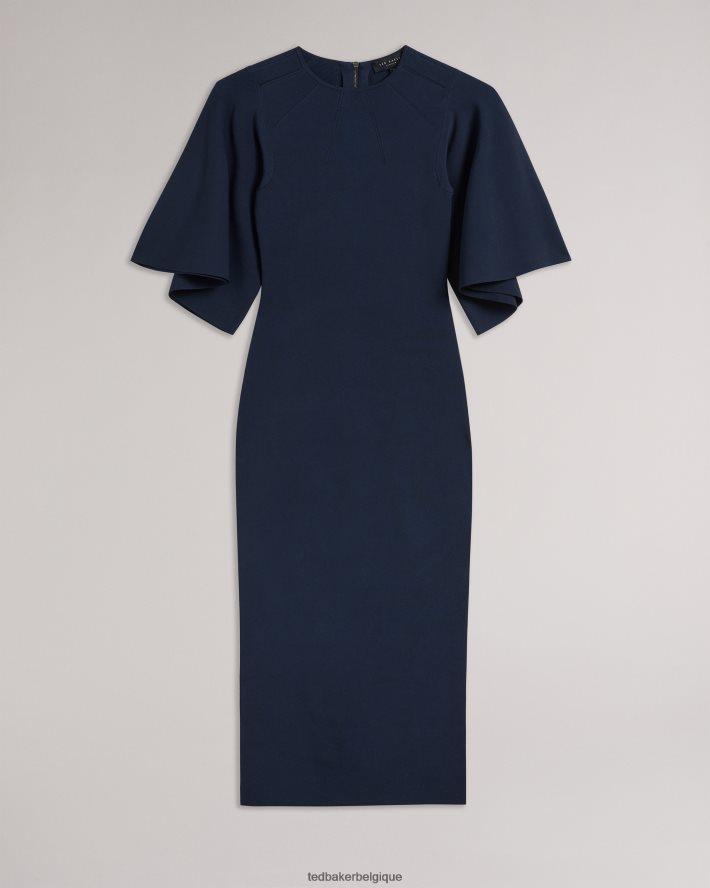 être Ted Baker femmes robe midi moulante en maille à manches évasées Lounia bleu foncé FR8J42187 vêtements