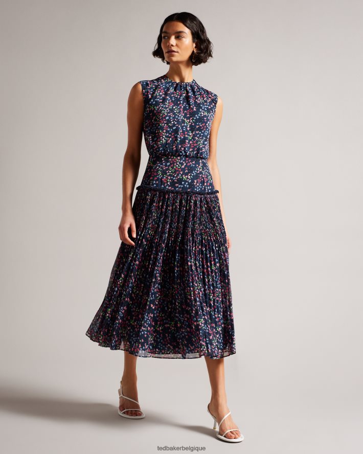 être Ted Baker femmes robe midi sans manches à imprimé cœur corail bleu marine foncé FR8J42176 vêtements