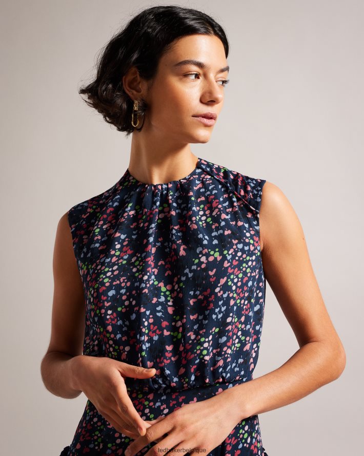 être Ted Baker femmes robe midi sans manches à imprimé cœur corail bleu marine foncé FR8J42176 vêtements