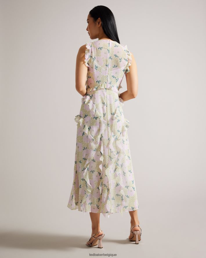 être Ted Baker femmes robe midi sans manches à volants cascade calinia lilas FR8J4230 vêtements
