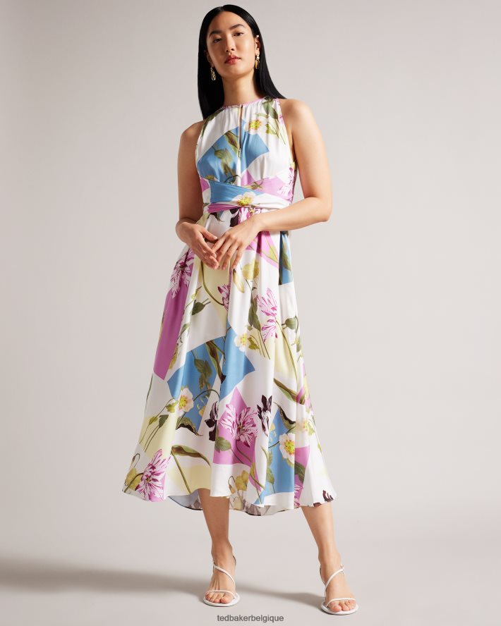 être Ted Baker femmes saanvii - robe midi dos nu à fleurs blanc FR8J42183 vêtements