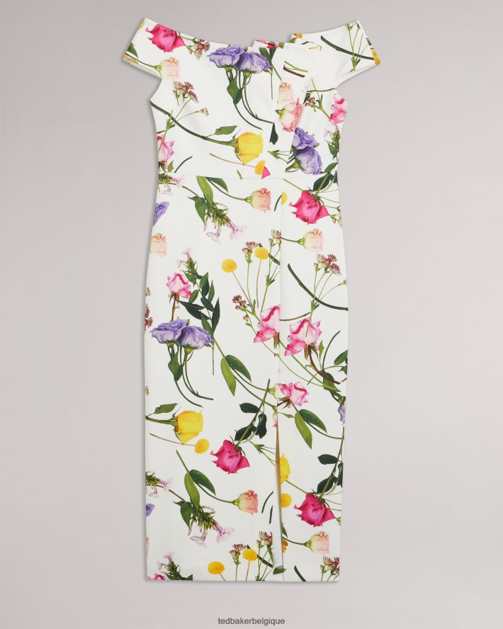 être Ted Baker femmes robe moulante style Bardot à fleurs Loveina blanc FR8J42171 vêtements